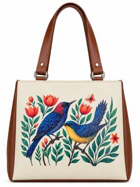 Printed Vegan Leather Shoulder Tote Bag for Women – Top Handle Handbag Purse